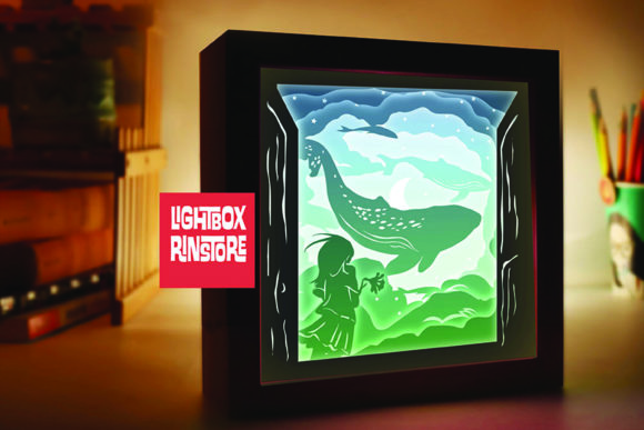 127 Whale 3D Paper Lightbox Template: A Playful 3D SVG for Coastal-Themed Branding